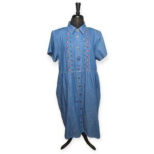 Vintage 90s Stonybrook Denim Button Down Short Sleeve Dress Size XLG PT
